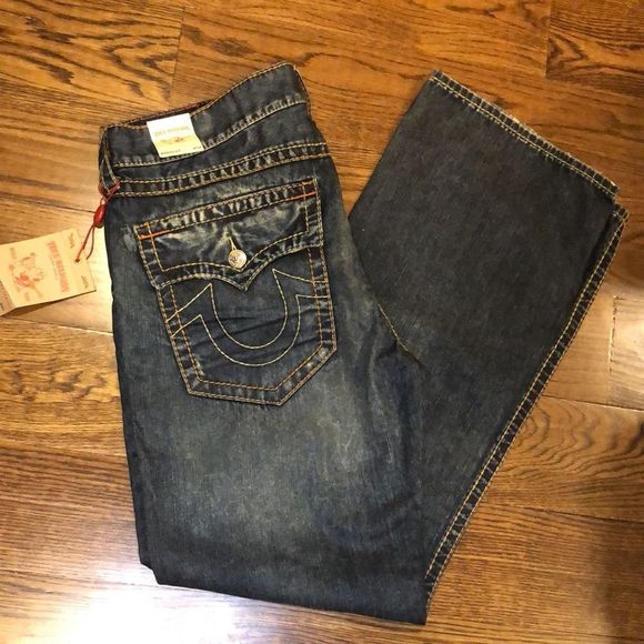 TRUE RELIGION Men’s Boot Cut Button Pockets Denim Jeans 38x33 NWT - Picture 2 of 12